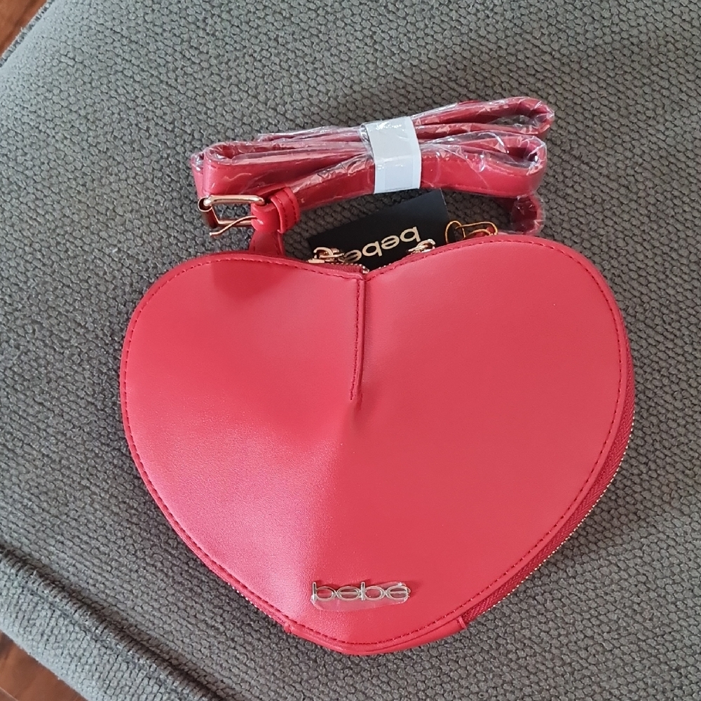Bebe Vibrant Red Heart Crossbody Bag
